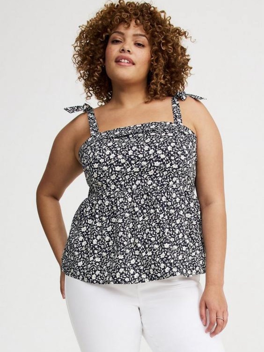 Torrid Poplin Tie Strap Peplum Top White Size 4 (4X)